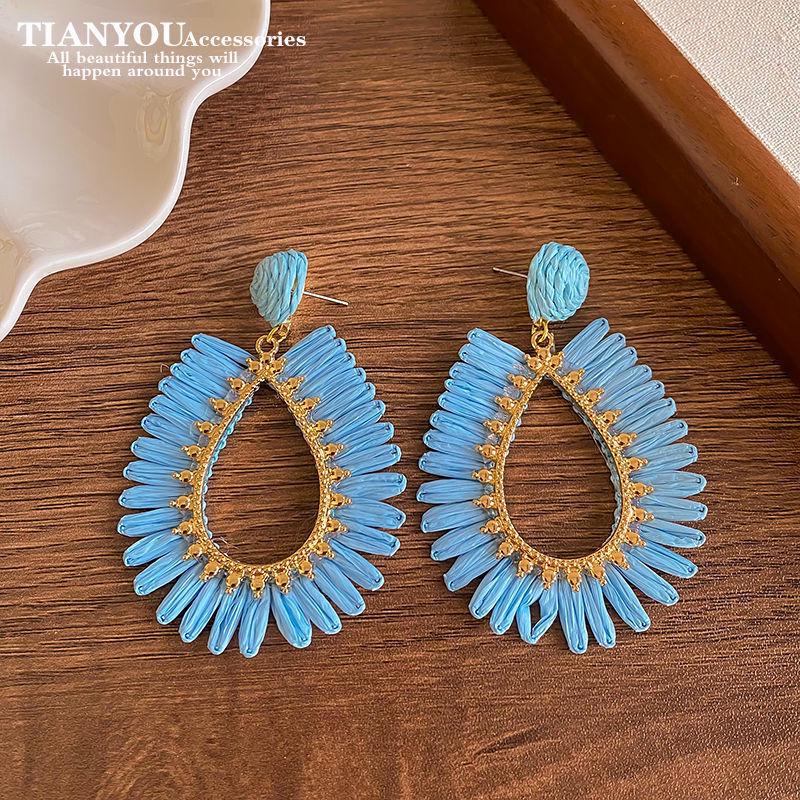 80s Hong Kong Style Red & Blue Clip-On Earrings for Non-Pierced Ears – High-End French Luxury Stud Hoops