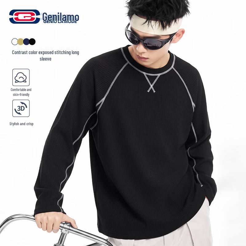 GENIOLAMODE Men's Minimalist Long Sleeve Casual T-Shirt