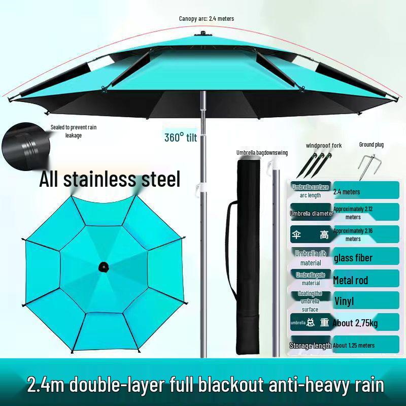 2025 Stainless Steel Large Fishing Umbrella: Thickened Double Layer Sun Protection