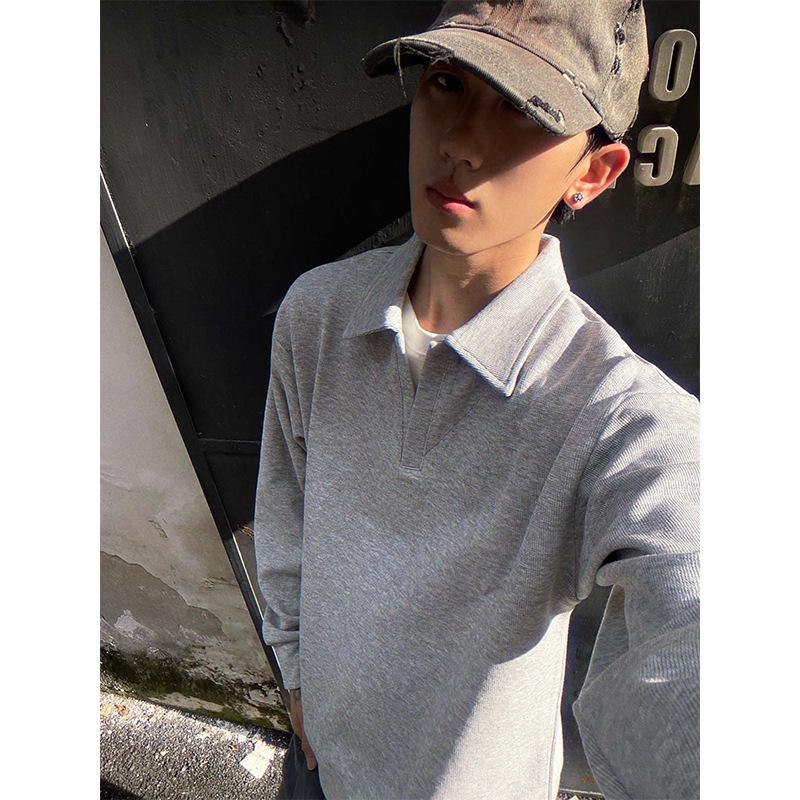 Men's American-Style Simple Loose Fit Hoodie - Heavyweight Long Sleeve Polo Shirt for Autumn & Winter