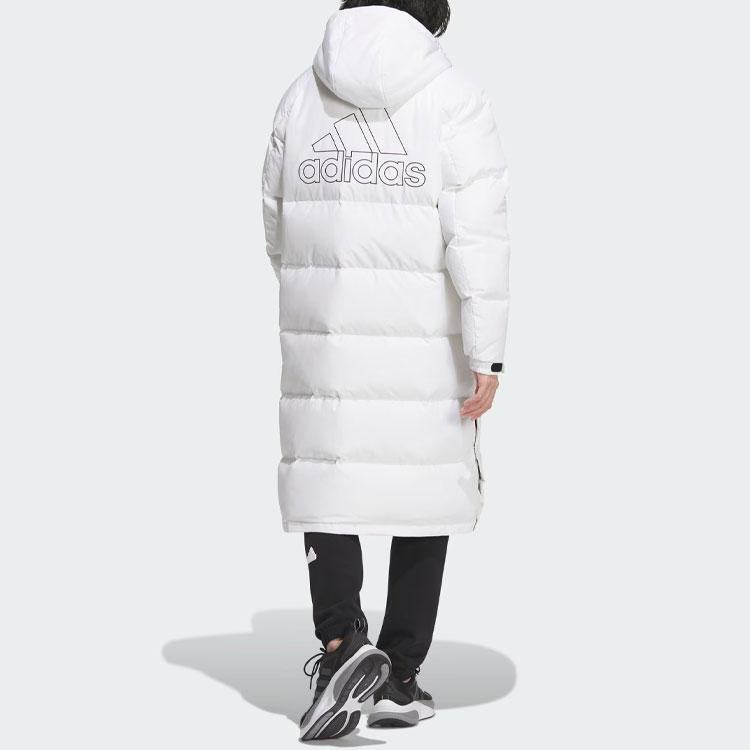 Adidas Puffy Long Down Jacket 530 Logo Print Sports Casual Hooded Down Coat Men Jacket White IV7559
