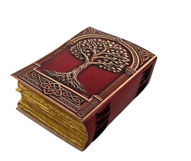 Lebensbaum Lederjournal 5×7″ | Handgefertigtes Tagebuch mit Büttenrand 200 Seiten | Keltisch geprägtes Notizbuch