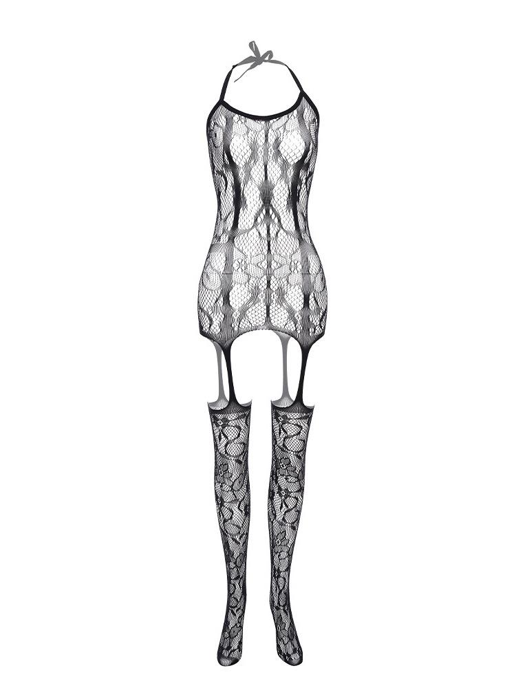 Sexy Crotchless Lingerie For Women Fishnet Teddy Bra Set Erotic Costumes Stretch Mesh Hollow Bodystockings Female Underwear Sets