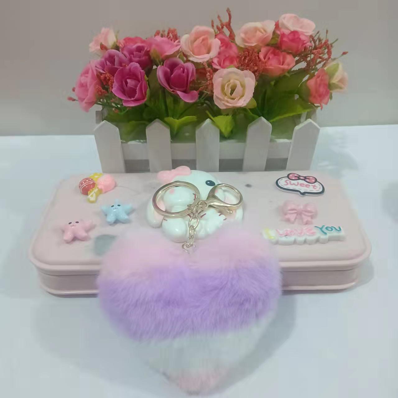 

Многоцветный радужный брелок в форме сердца: Брелок для сумки и автомобильный аксессуар из искусственного кроличьего меха