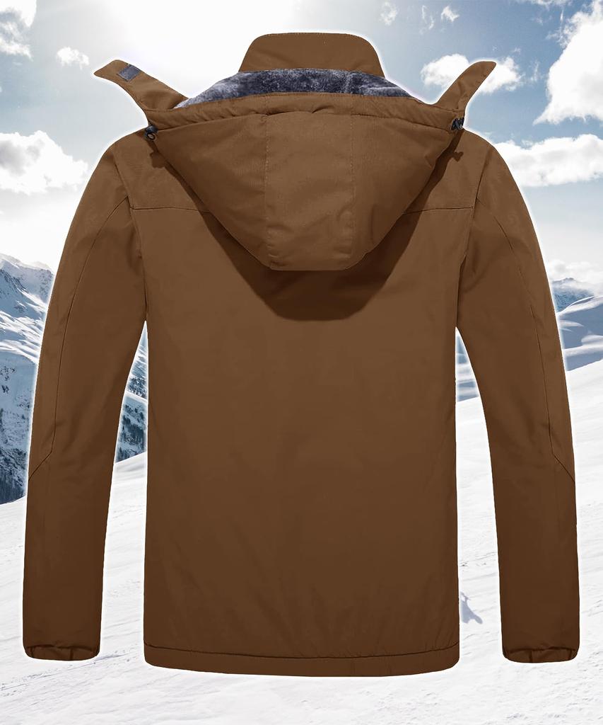 TACVASEN Casual Mountain Parka with Fleece Windproof and Plus Includes Size 3XL Lining, Waterproof, Size, Hat, Coffee,