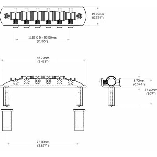Long Beach Music Mustang Bridge with Oversized Saddles, Fits Fender Jaguar or Jazzmaster - Chrome