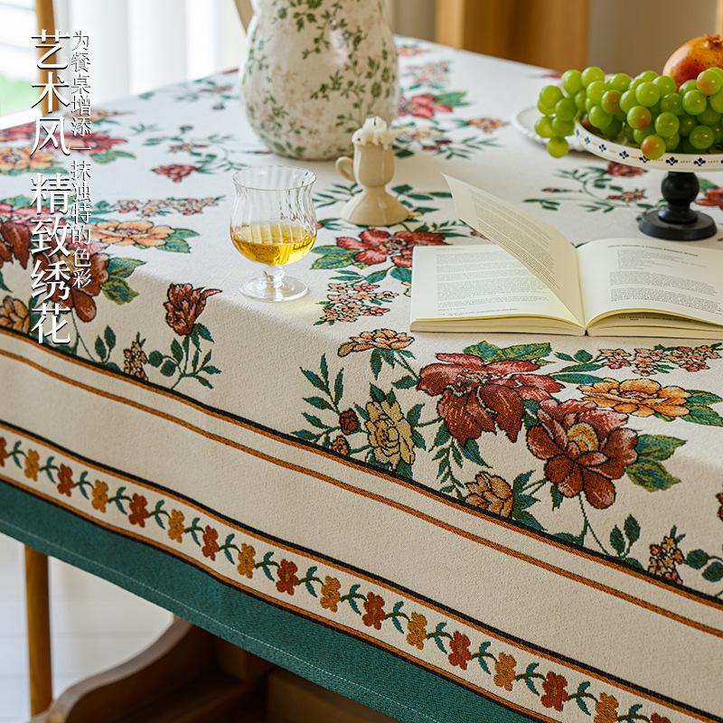 French Embroidered Tablecloth Retro Pastoral Round Table Square Table Rectangular Dining Table Cover Premium Fabric Tablecloth