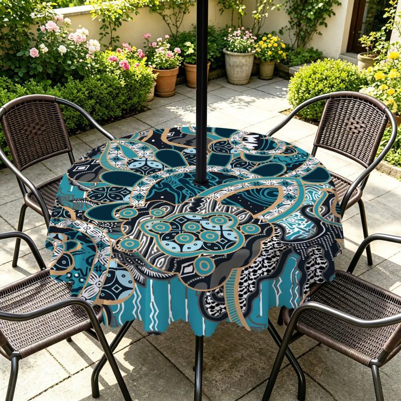 Outdoor Round Tablecloth With Umbrella Hole Patio Garden Deck Waterproof Oil Resistant Drop Cloth