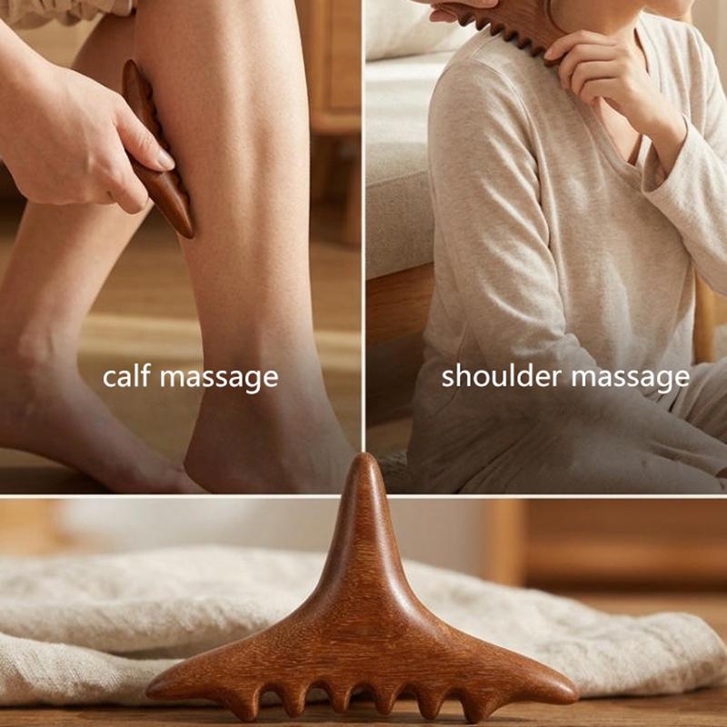 Triangle Body Massager Sandalwood Wooden Shark Shape Tool for Home Spa Therapy Back Neck Shoulder Muscle Massage