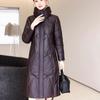 Winter Women's Genuine Leather Jacket Over-the-Knee Long Sheepskin Padded Coat Thickened Windproof Warm Camel Wool Coat