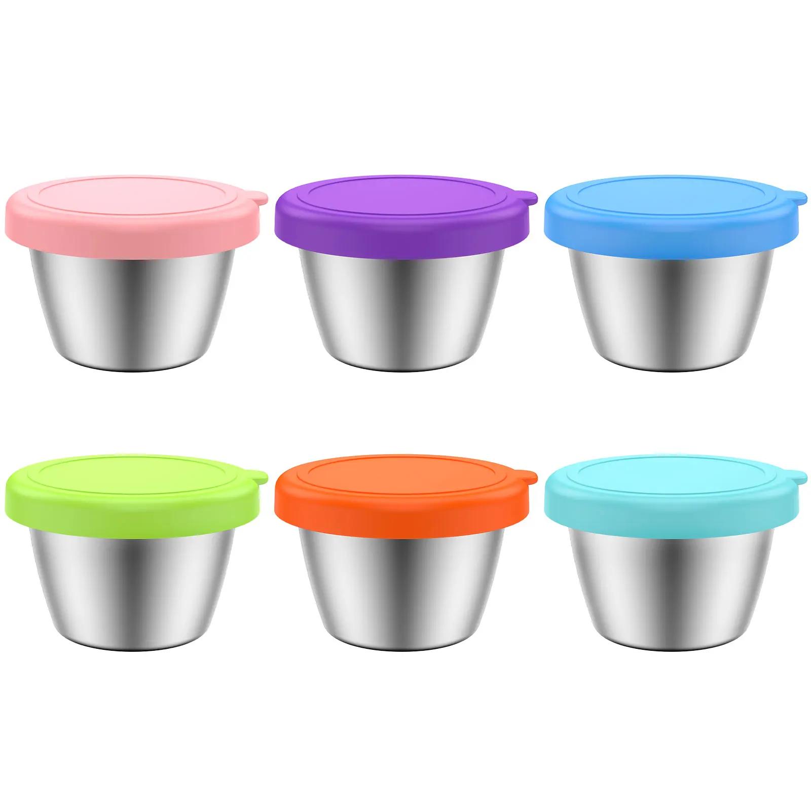 

70 мл 6 шт. набор контейнеров для салатной заправки портативные небольшие контейнеры из нержавеющей стали для приправ с силиконовыми крышками герметичные для окунания
