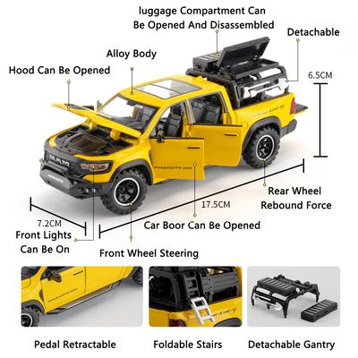 1/32 Dodge RAM MAMMOTH Pickup Toy Car Model Metal Diecast Off Road Vehicles Models Pull Back Shock Absorption Boys Best Gifts