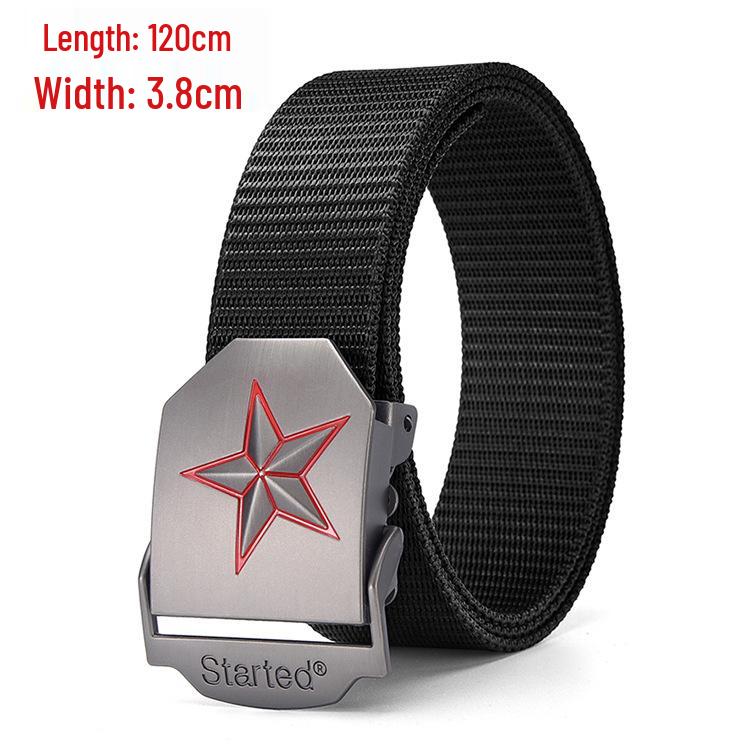 Men's Tactical Canvas & Nylon Woven Belt with Leather Trim - Elastic and High-End Accessory