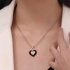 Heart-Shaped Enamel Pendant Necklace with Diamond Inlay, Rice Bead Chain, Titanium Steel, Gold Clavicle Chain, Women's Simple Fashion.