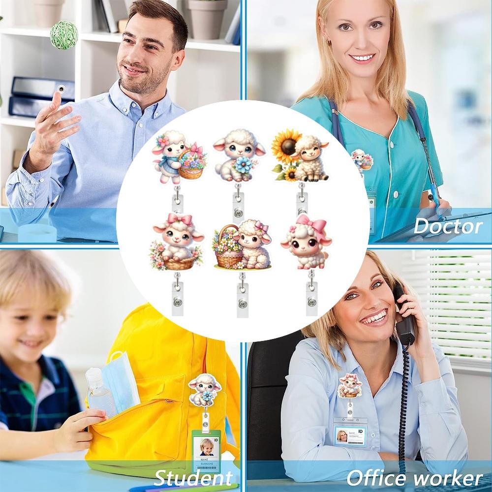 Easter Decoration Retractable Id Badge Holder Reel Keychain Easter Lamb Flower Sunflower Badge Reel For Nurse Doctor Gift