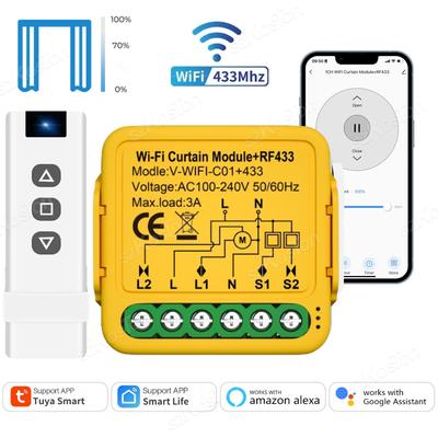 Tuya Smart WiFi RF433 Vorhangschaltermodul mit Fernbedienung für elektrischen Rollladenmotor, funktioniert mit Alexa Google