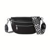 Women Retro Belt Bag Casual Bum Bag with Multi Pockets Polyester Lining Zipper Closure Solid Color Chest Bags for Travel Outdoor