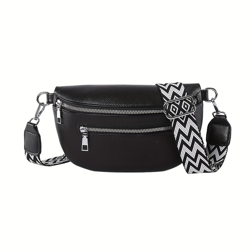 Women Retro Belt Bag Casual Bum Bag with Multi Pockets Polyester Lining Zipper Closure Solid Color Chest Bags for Travel Outdoor