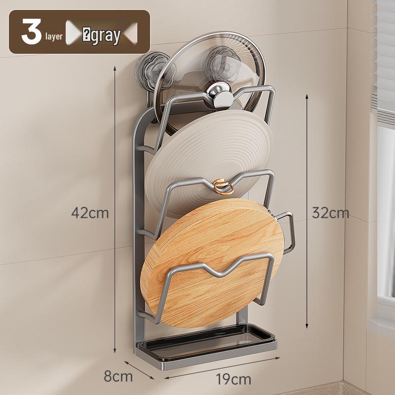 Wall-Mounted Suction Cup Pot Lid and Cutting Board Storage Rack