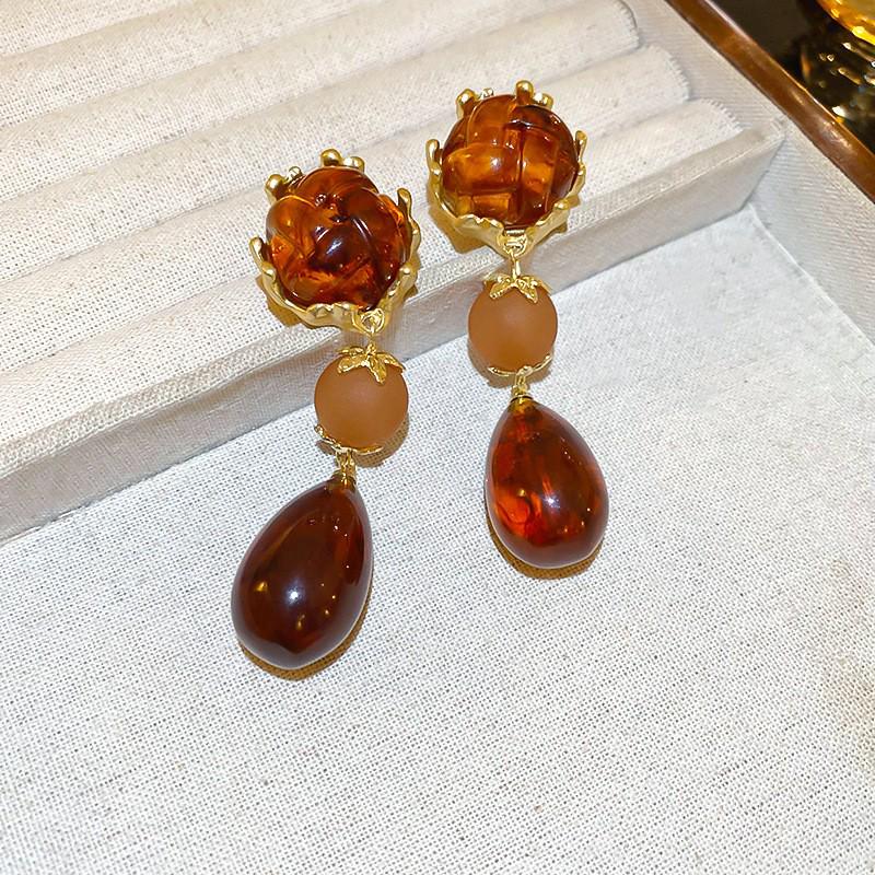 Gold Plated U-Shaped Retro Resin Ear Cuffs - Melaude Versatile Earrings for Women - Autumn/Winter Fashion Accessory