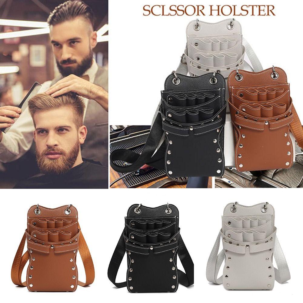 Fashion PU Leather Hairdressing Scissors Bag Large Capacity Durable Hairstylist Waist Bag Haircut Bag Crossbody Scissors Tool