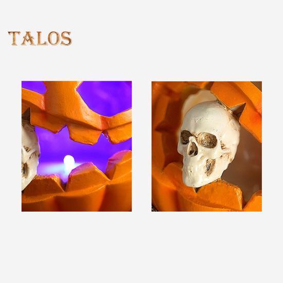 Halloween Pumpkin Eating Skull Figurine with Lights Spooky Light-up Pumpkin Head Resin Statue Sculpture Home Office Desktop Decoration Ornament