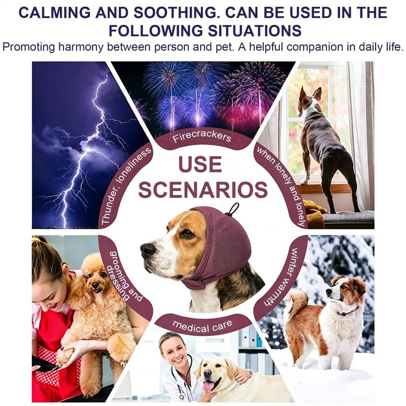 Noise Cancelling Dog Ear Muffs Adjustable Elastic Calming Hoodie Dog Ear Wrap For Hearing Protection Grooming Bathing Thunder
