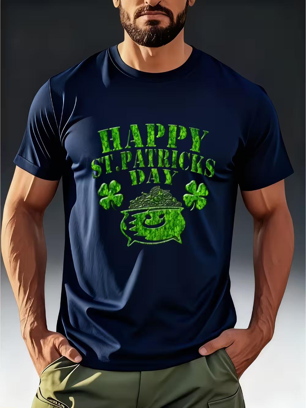 Мужская модная футболка - St. Тема Дня Святого Патрика  СЧАСТЛИВЫЙ СТ. Зеленая шляпа на ДЕНЬ СВЯТОГО ПАТРИКА  Веселый принт XXL