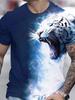3D-Tigerprint Kurzarm-T-Shirt, Trendige Herren Streetwear