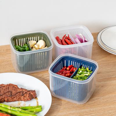Refrigerator Storage Box 2 Grids Food Fruit Storage Box Portable Compartment Fridge Organizer Drain Basket Meat Onion Crisper