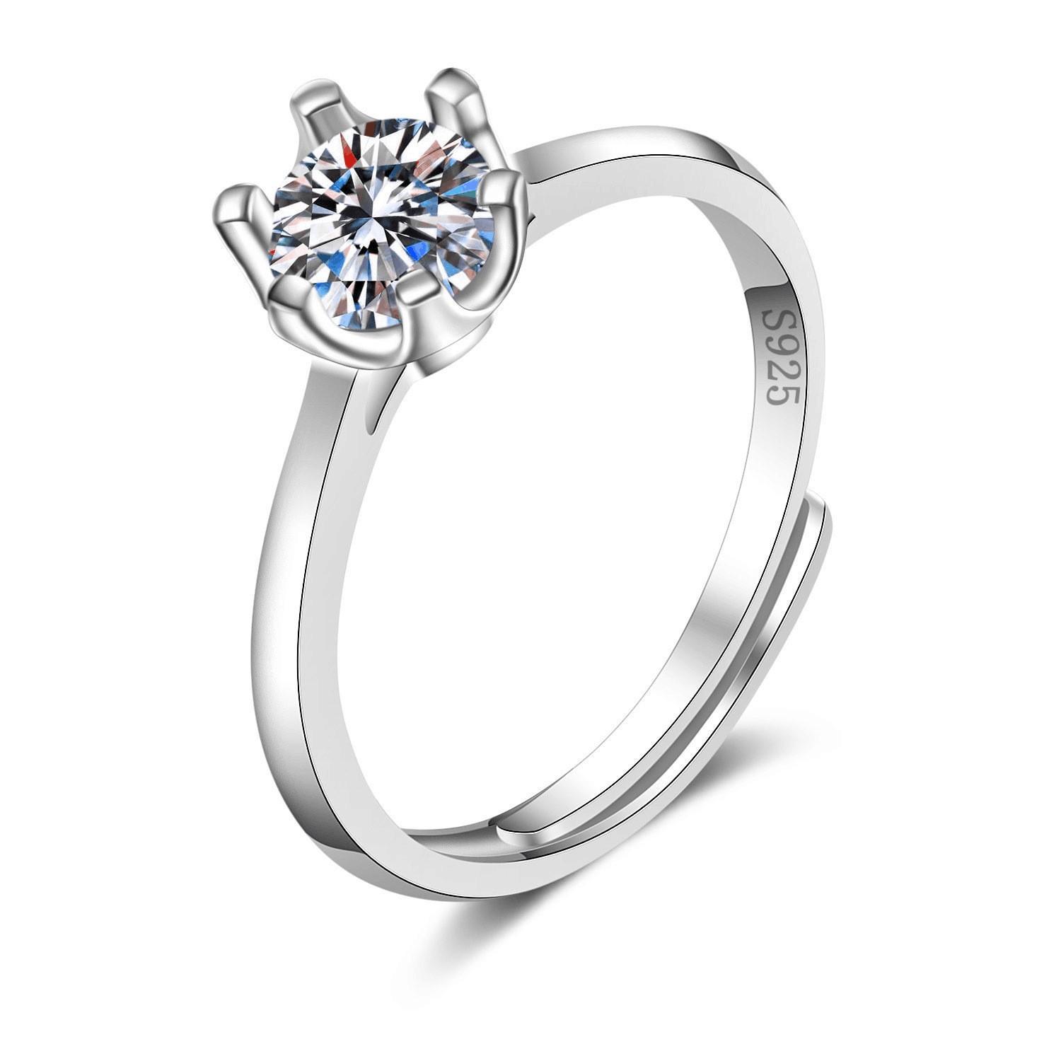 925 Sterling Silver Round Cut Moissanite Six Prong Half Carat Twisted Arm Diamond Ring for Women Engagement Wedding Custom Ring Size:Adjustable белого золота