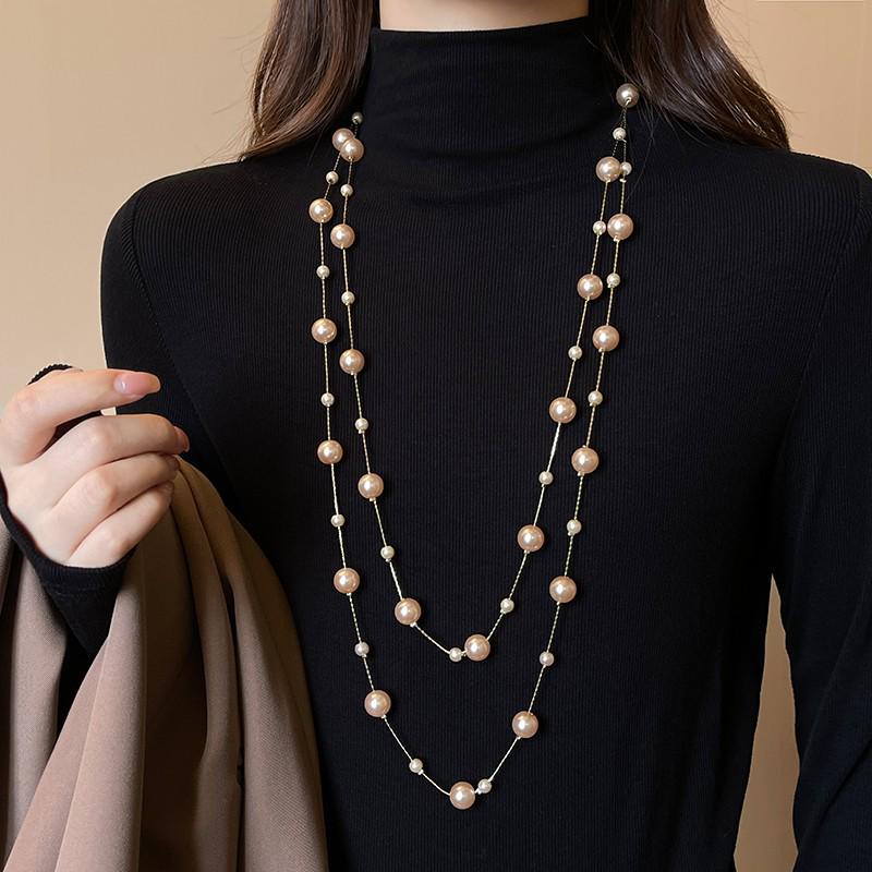 Elegant Long Layered Pearl Necklace for Women - Versatile Korean Fashion Accessory for Autumn/Winter