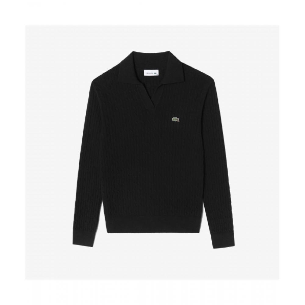 

LacoSte Women S Cable Open Collar Sweater [black] 034