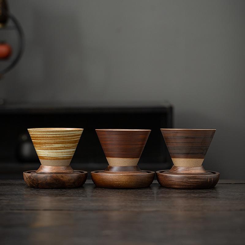 Taza de café de cerámica rugosa retro de estilo japonés, taza en forma de embudo, taza de agua creativa, nicho para sujetar, taza de té para infusión fría