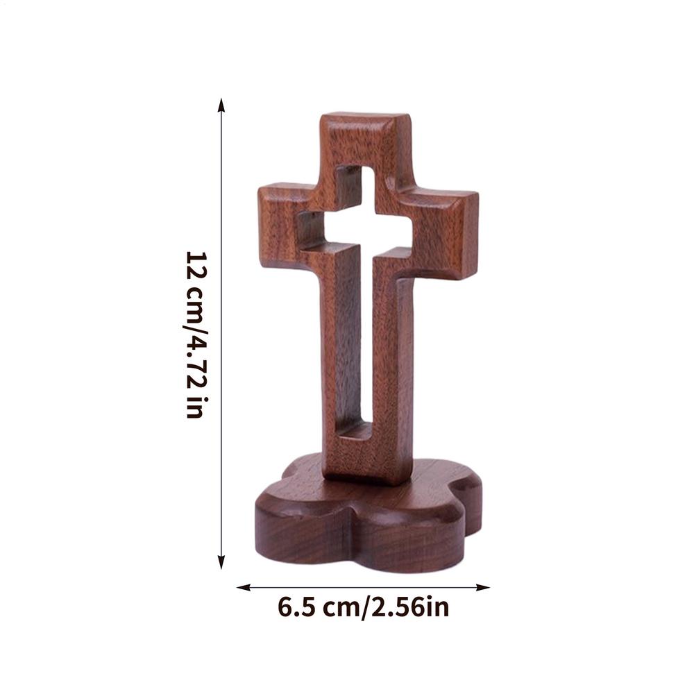 Wooden Vertical Cross Jesus Christ Wooden Easter Ornament Flower Shaped Base Cross Desktop Decoration Catholic Cross For Prayer
