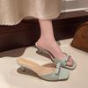 Elegant Slippers Women Shoes Woman Bow Knot Leather Solid Color Peep Toe Thin Heels Ladies Outdoor Shoes