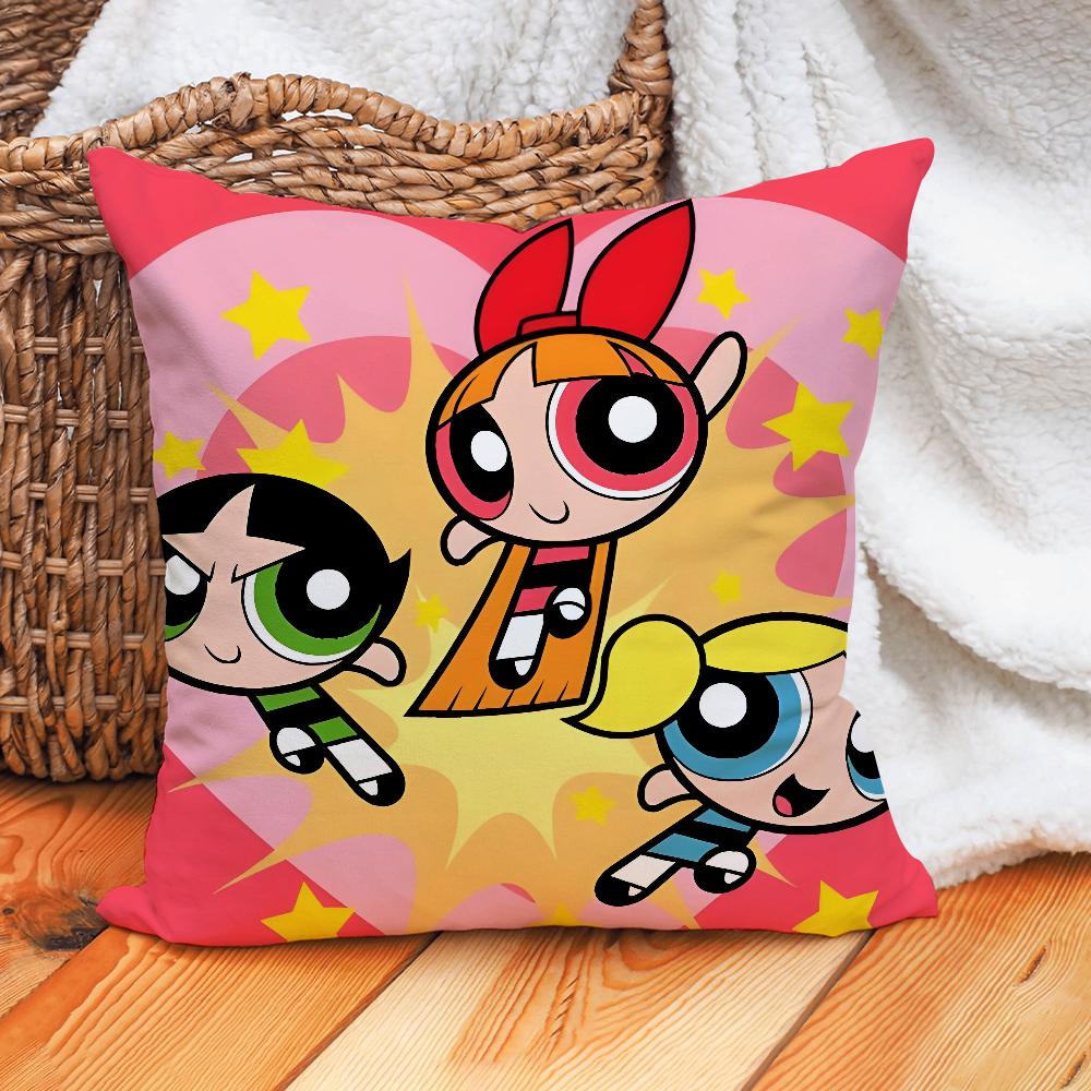 Cartoon P-P-Power-puffS Girls Pillow Case Home Cushion Cover Suitable For Office Sofa Car Suitable For All Seasons