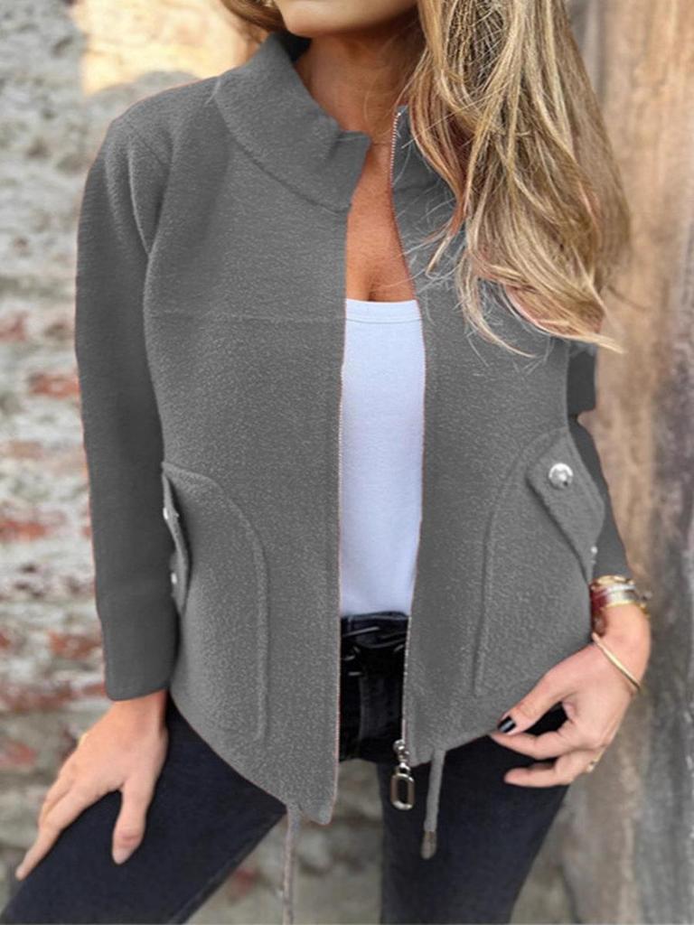 Autumn New Women's Casual Wool Lapel Tie-Waist Faux Pocket Blazer Jacket