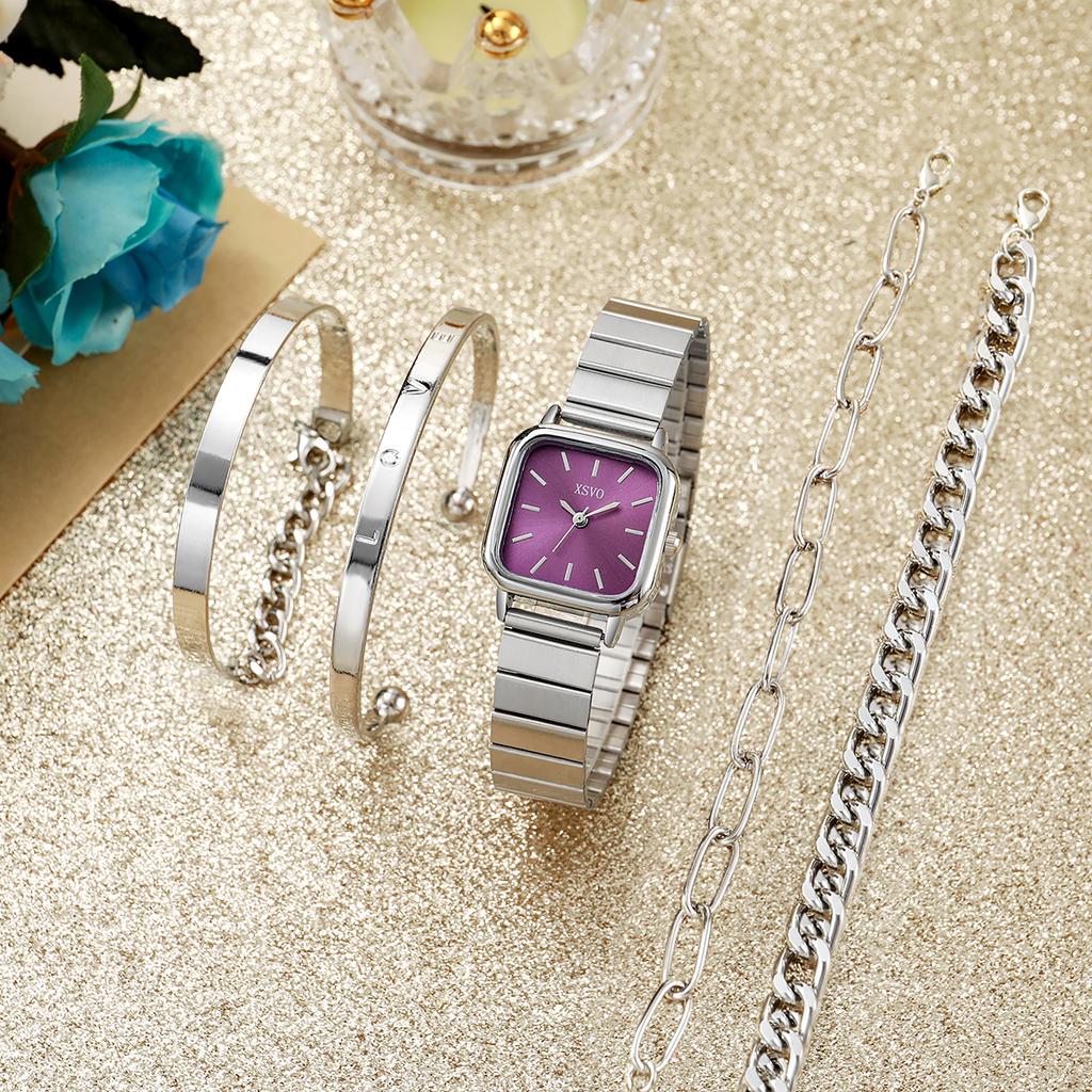 No Gift Box Small Dial Butterfly Leisure Belt Simple Quartz Women's Watch   Bracelet Chain 5-piece Set