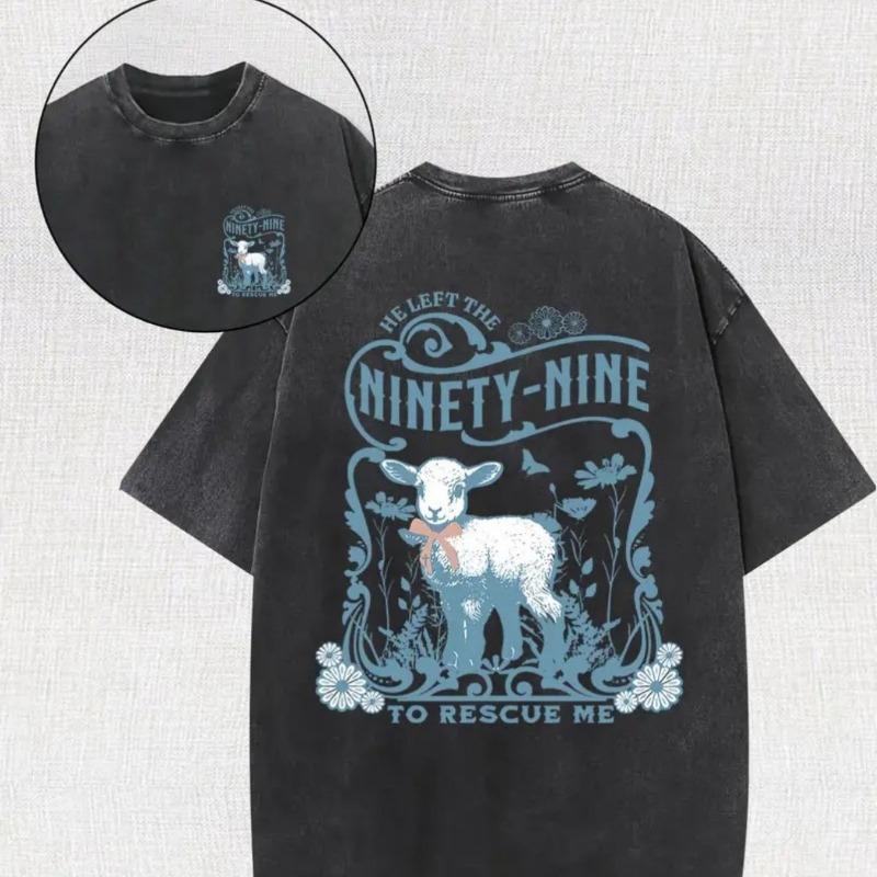

Men s Vintage Washed Cotton T-Shirt - Sally Mae Lamb Graphic, Double-Sided Print, Loose Fit, Round Neck, Perfect for Easter, Halloween 5XL чорний