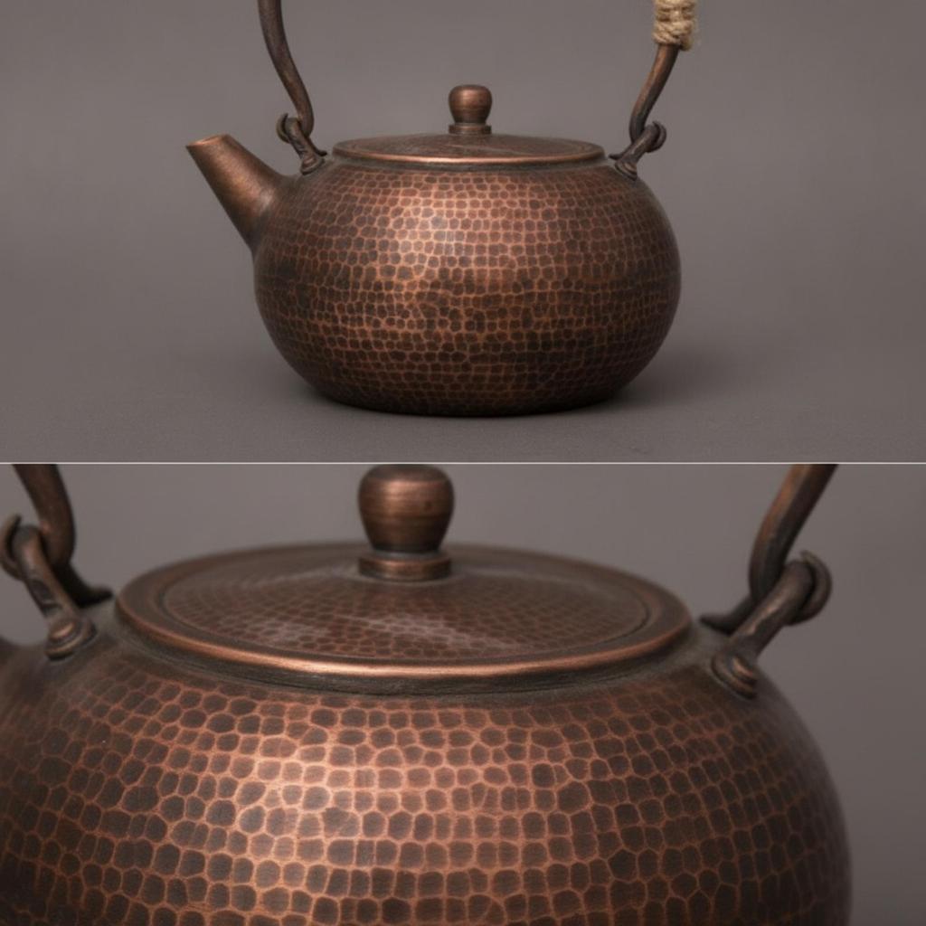 Chinese Tea Ceremony Kettle Handcrafted Hammered Copper for Collectors, Kitchen
