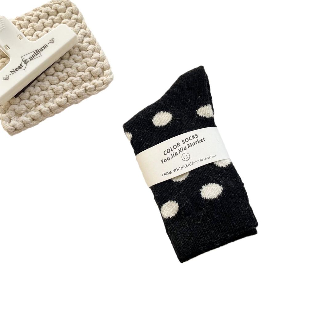 Wool Polka Dot Socks Medium Tube Socks Season Thickened And Piled Warm Terry Dot Winter Stockings