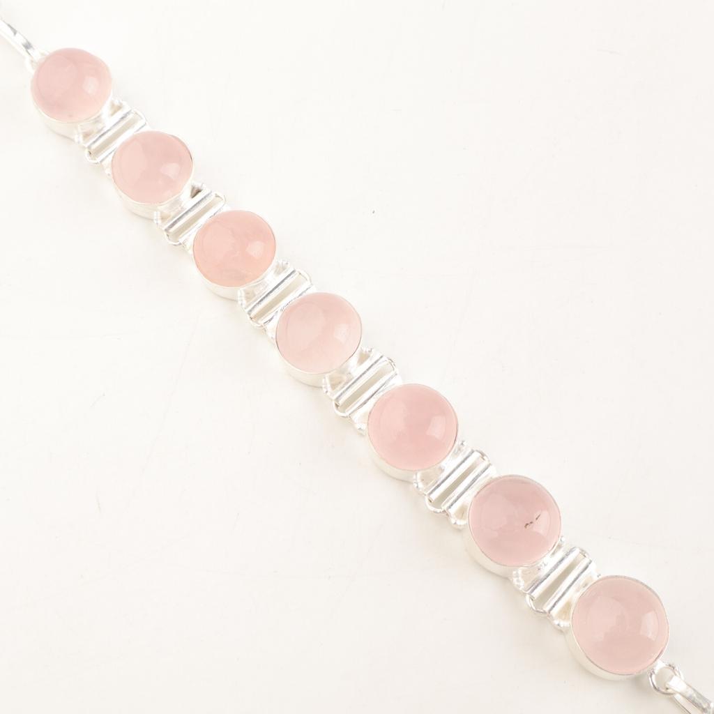 Natural Pink Cat's Eye Gemstone 925 Sterling Silver Jewelry Handmade Bracelet 9" RB-7-21