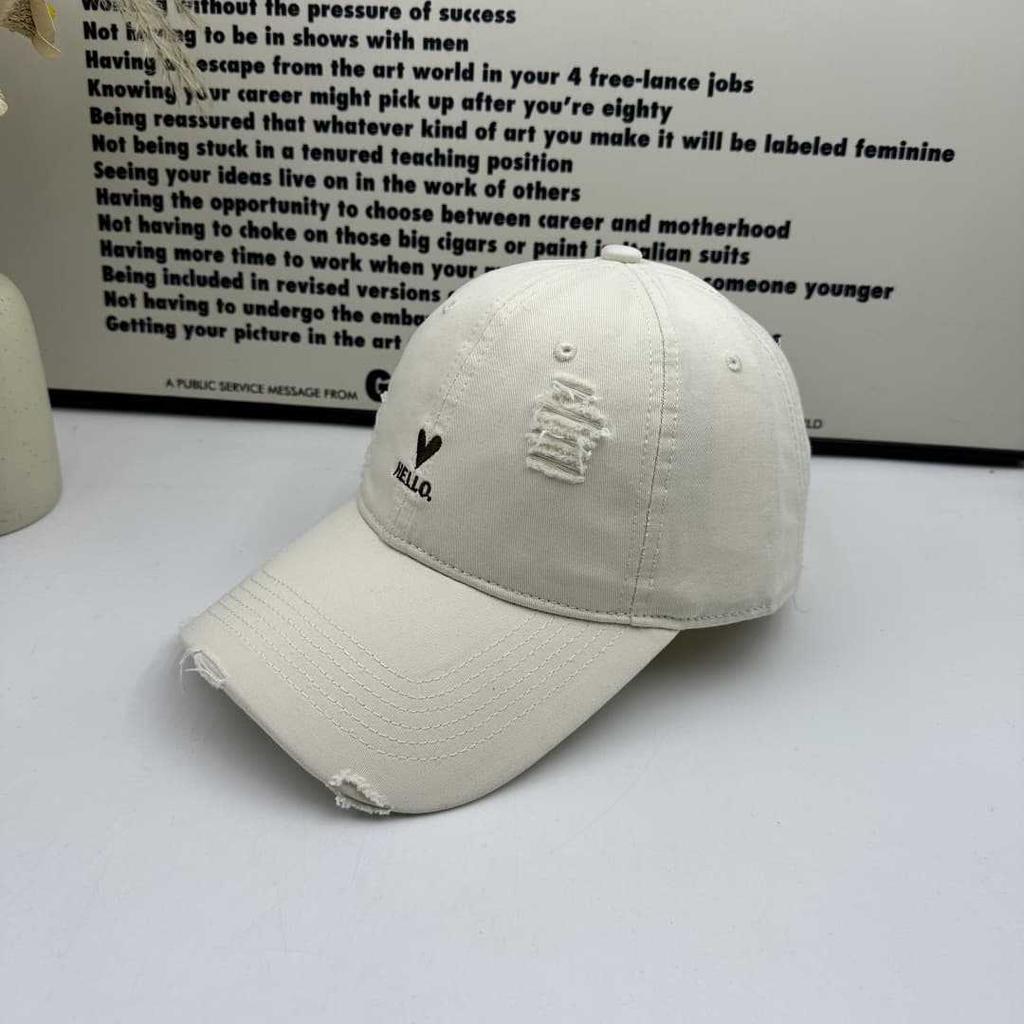 Love Embroidery Ripped Baseball Cap Women's Wide Brim Showing Face Small Versatile Cap Soft Top Big Head Circumference Deep Top Hat