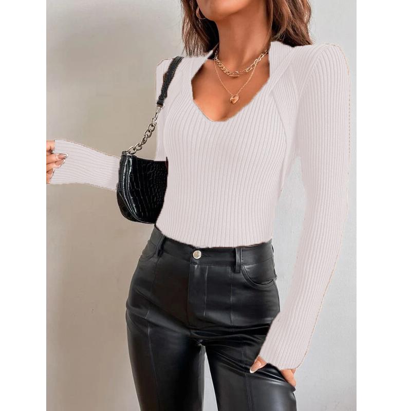Women's Fashion Long Sleeve Casual Pullover Tops Autumn Winter Femme Knit Pull Sweater