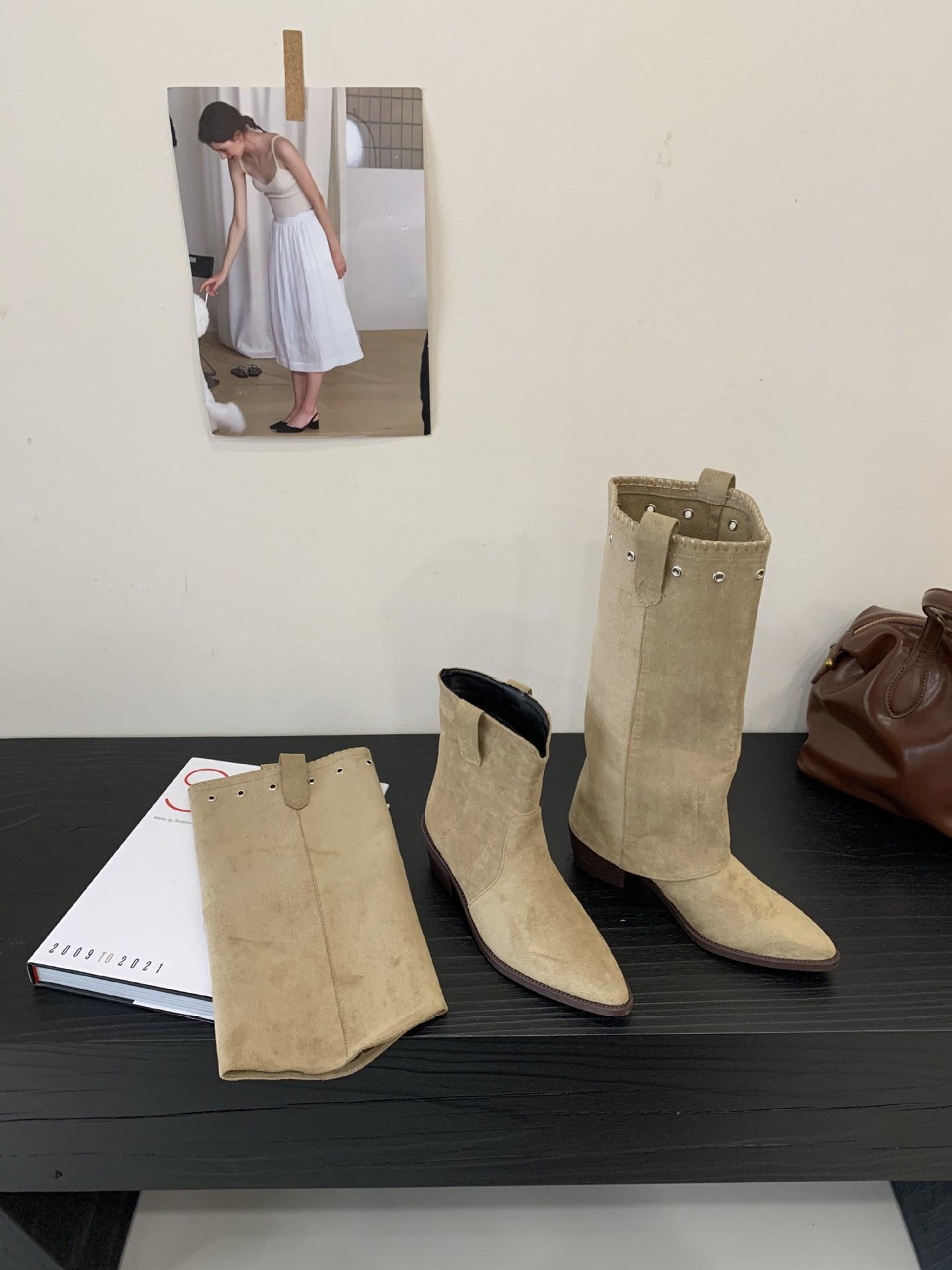 

2025 new retro pointed western cowboy boots women s autumn thick heel high tube thin Martin boots women 39 хаки