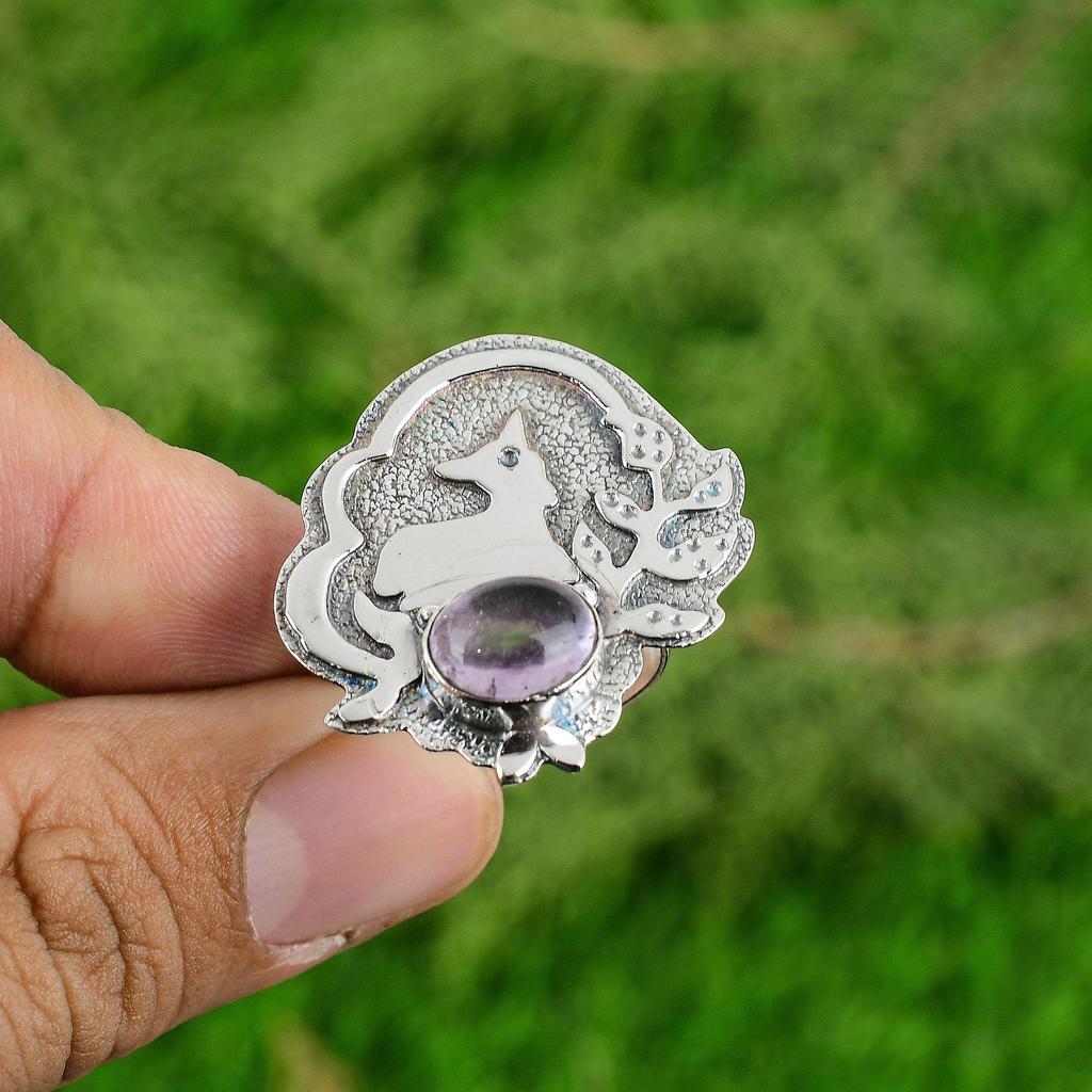 Oval African Amethyst Gemstone Sterling Silver Birthday Bezel Sister Boho Ring