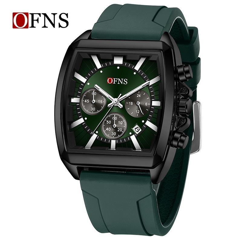 Herren Square Chronograph Armbanduhren Silikon-/Netzarmband, Luxuriöse Stilvolle Analoge Uhr für Arbeit & Streetwear