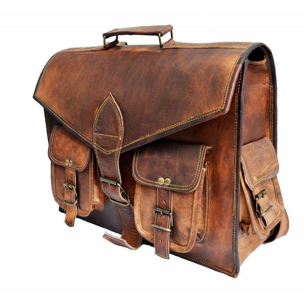 Herrkvalitet India Handcraft vintage Messenger laptopväska i läderaxel