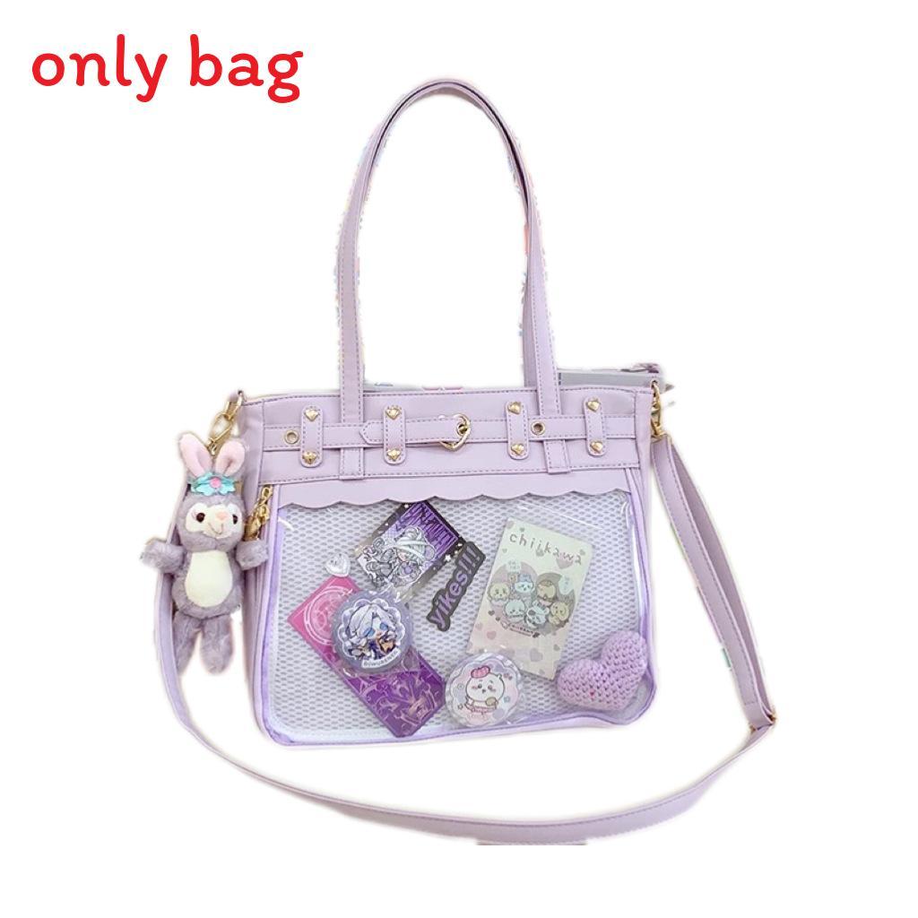 Color Solid Heart Shaped Decor Women Tote Bag With Transparent Compartment
